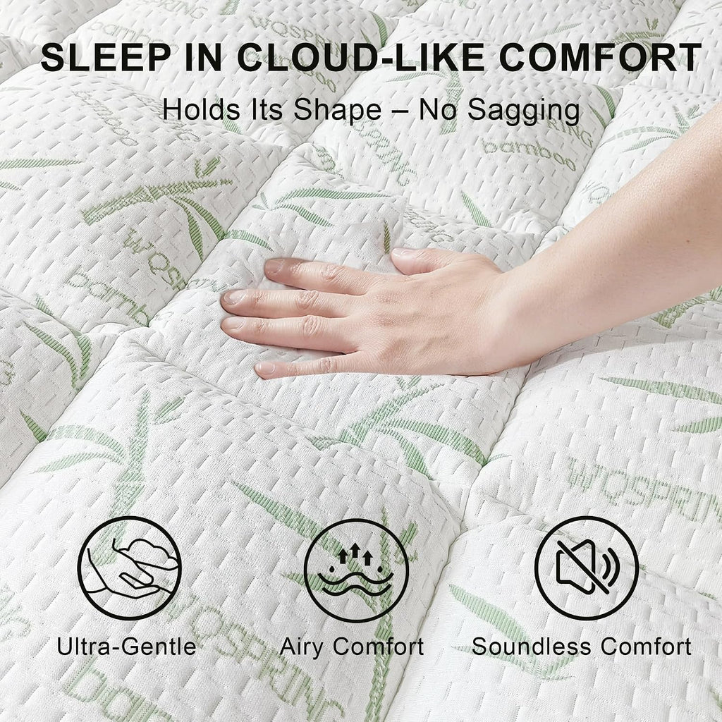 4 Inch Mattress Topper Queen Size Memory Foam Bamboo Pillow Top Back Pain | Breathable Hypoallergenic OEKO-TEX