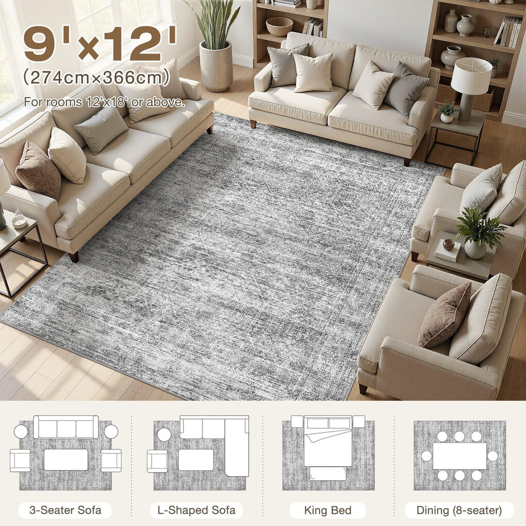 9x12 Area Rugs Abstract Distressed Washable Large Living Room Rug