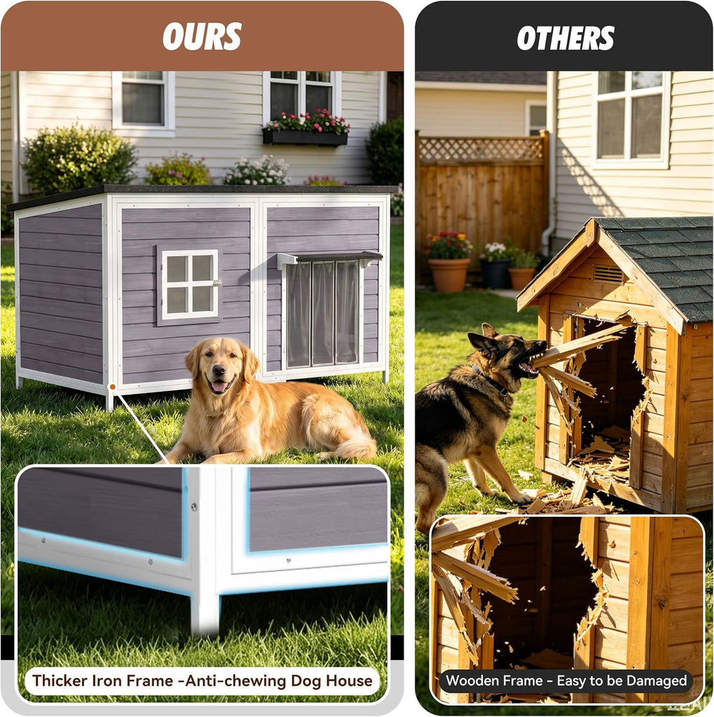 59" Extra Large Wooden Outdoor Dog House, Grey