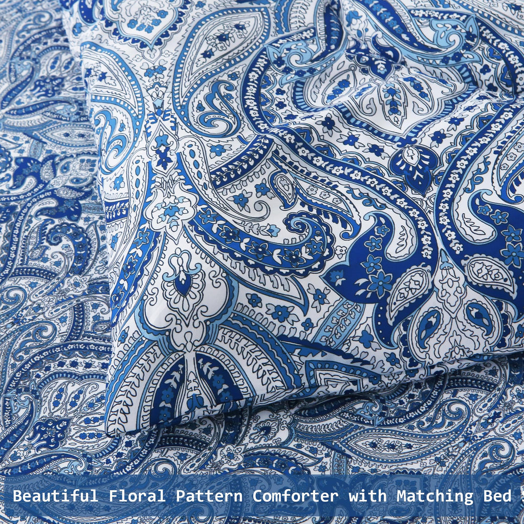 Floral Comforter Set with Sheets, 7 piece Luxury Vintage Bedding, Soft Microfiber Bed in a Bag, Cozy
