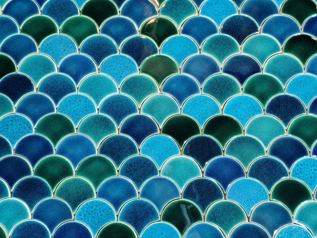 Fish Scale Tiles - Marlin - Ceramic Mermaid Tiles in Fish Scale Pattern - 48 Pieces (0.3 m2), 12 x 10.5 cm, Glossy