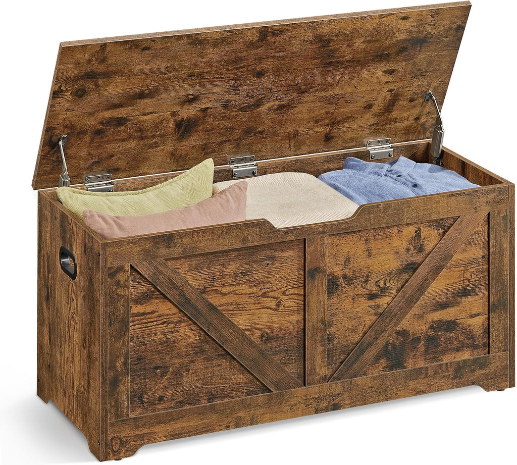 Storage Chest, Storage Trunk with 2 Safety Hinges, Storage Bench, Shoe Bench, Farmhouse Style, 15.7 x 39.4 x 18.1