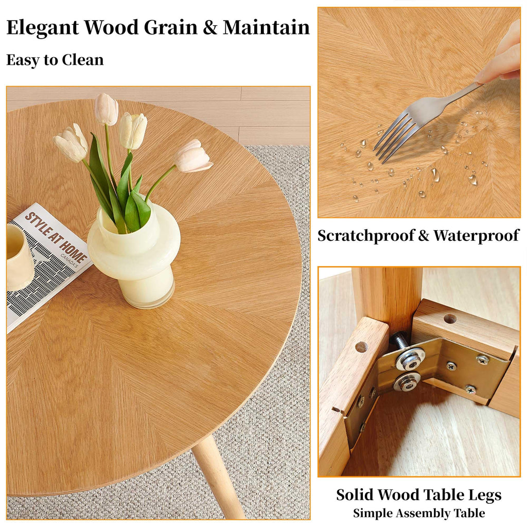Round Dining Table for 2-4, Mid Century Modern 35 Inch Round Kitchen Table, Space Saving Small Dining Table with Oak