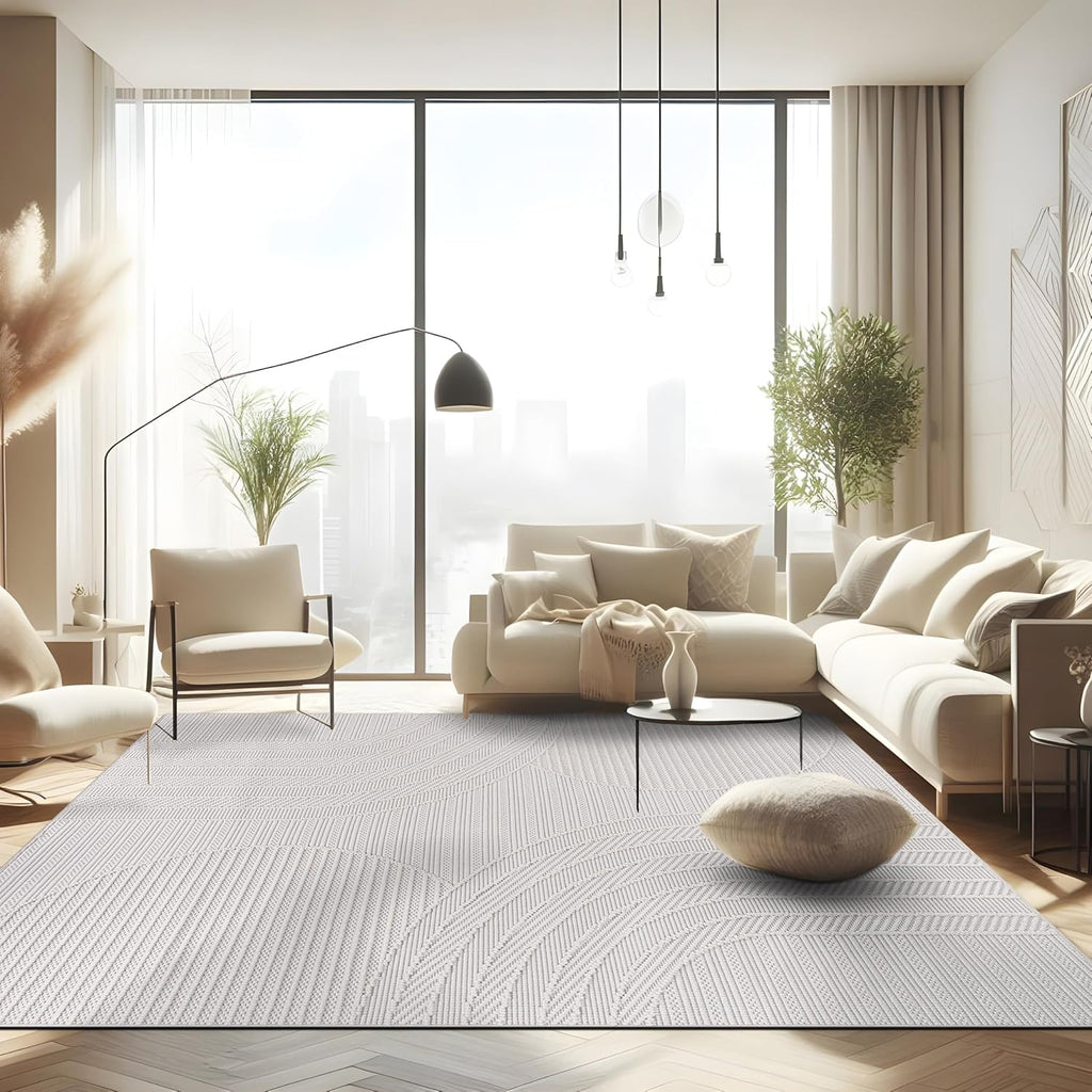Micro Loop Rug 9x12 Modern Luxury Geometric Arch Large Area Rugs Soft High and Low Pile Stain Resistant Easy-Cleaning