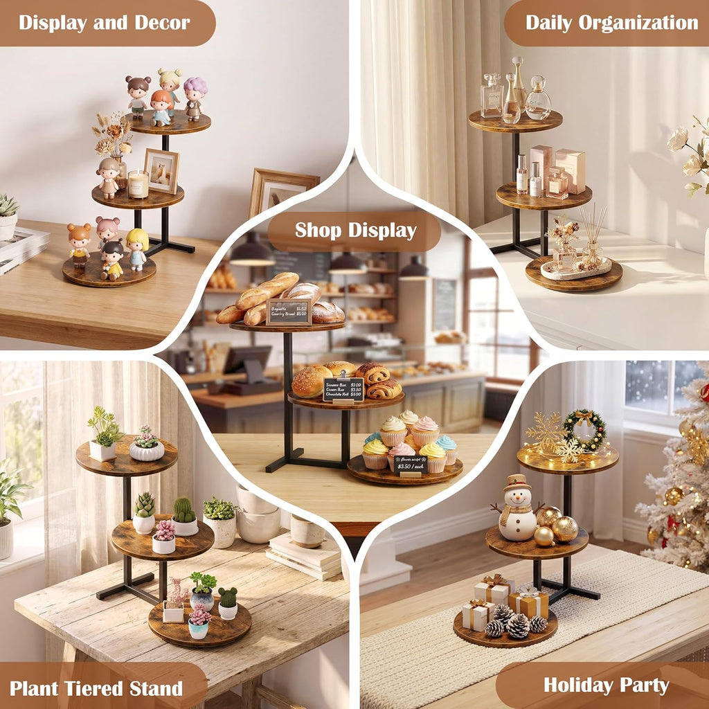 3 Tier Cupcake Tower Stand for 24 Cupcakes, Wooden Tiered Tray Stands, Display Cup Cake Dessert Tower for Party