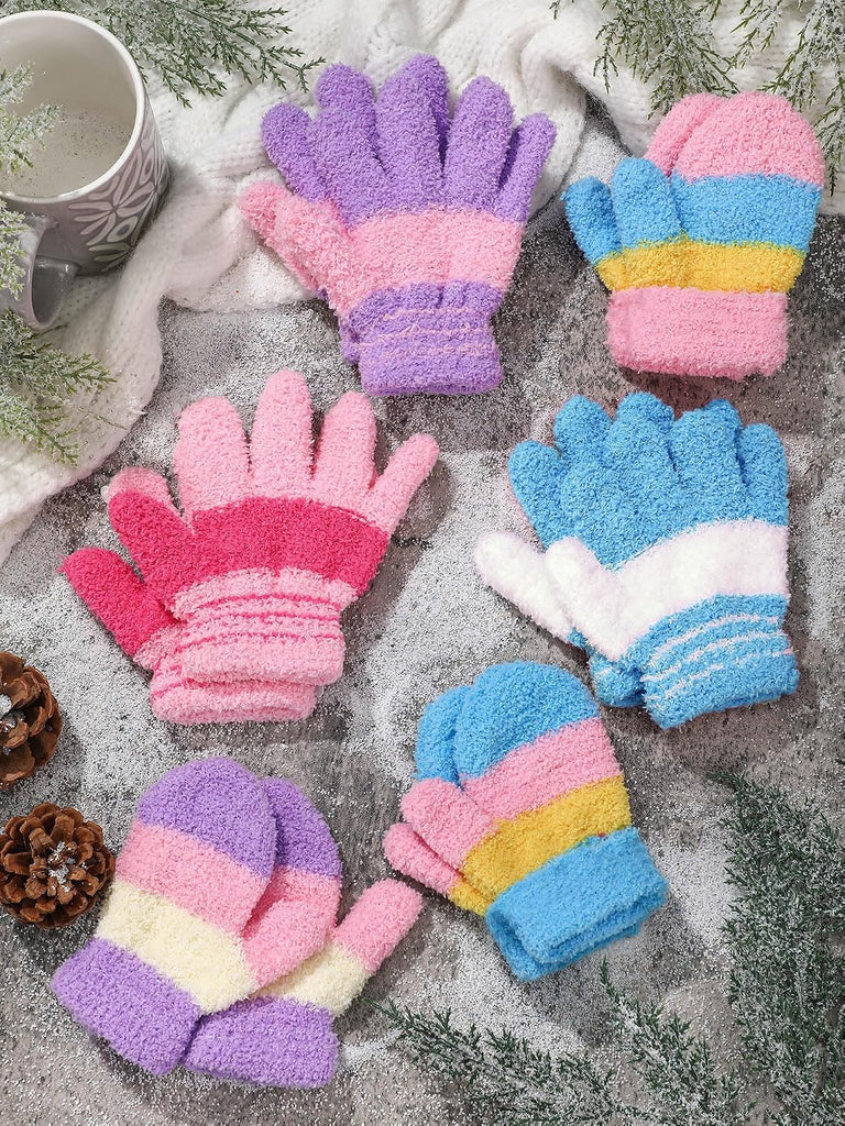 6 Pairs Kids Toddler Knitted Gloves Winter Warm Stretchy Mittens Soft Lightweight Mittens for Boys and Girls