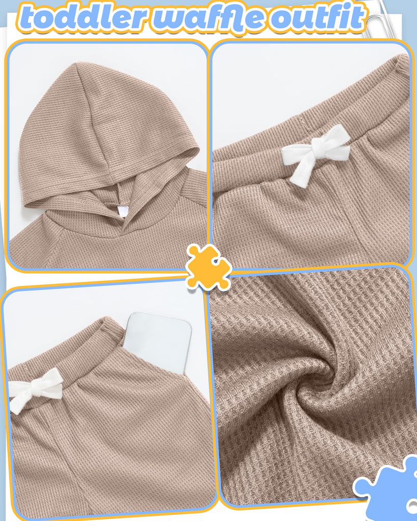 Toddler Girl Waffle Sweatsuit Fall Outfit 2 Pcs Set Mocha