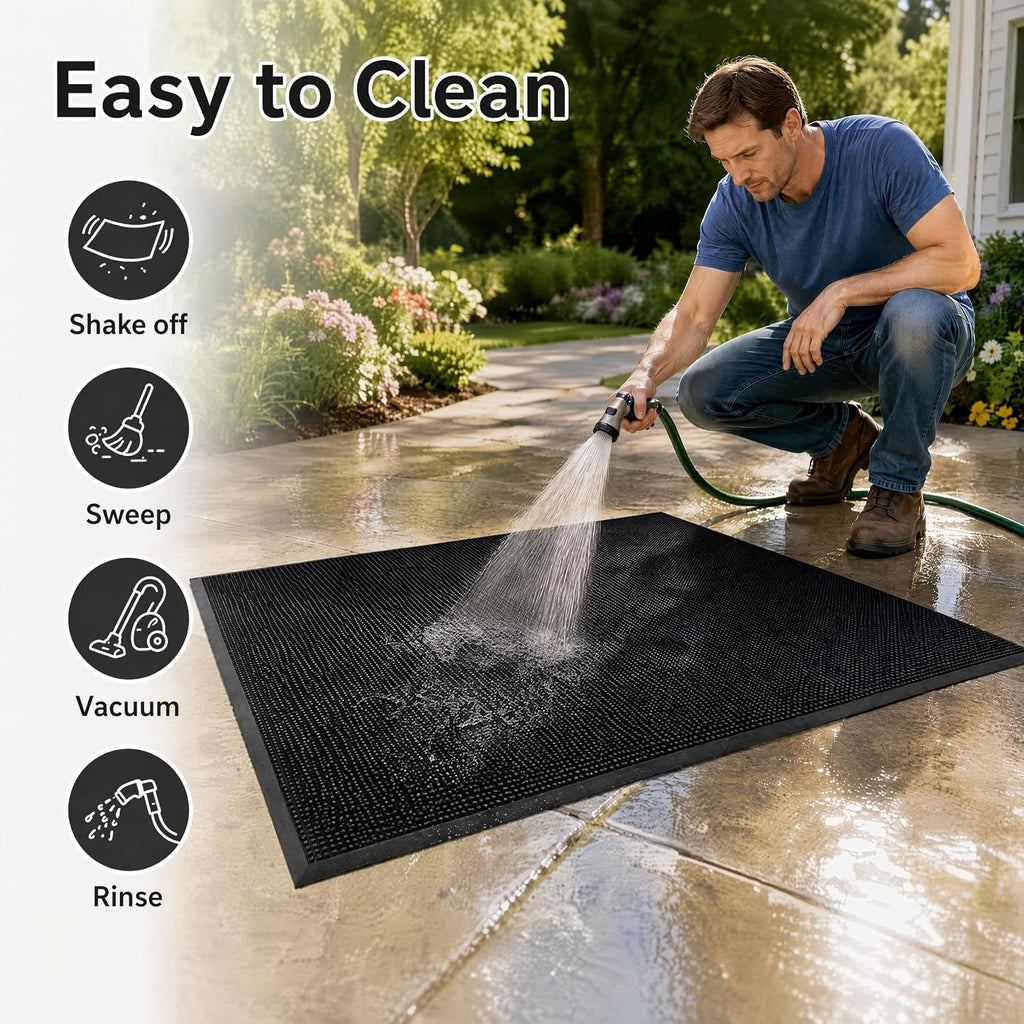 Outdoor Entrance Front Doormat, 32x39 Rubber Heavy Duty Mat | Dirt Trapping, Non-Slip, Waterproof, Low-Profile