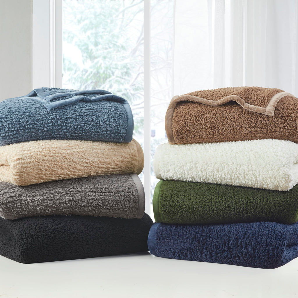 Burlington Berber Blanket Super Soft, Cozy Lightweight Cover with Luxurious Velvet Binding, Modern Trendy All Season