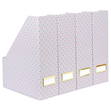 Foldable Magazine File Holder Set of 4 | Moroccan Tile Cardboard Organizers | Vertical Desk and Shelf Storage Dorm