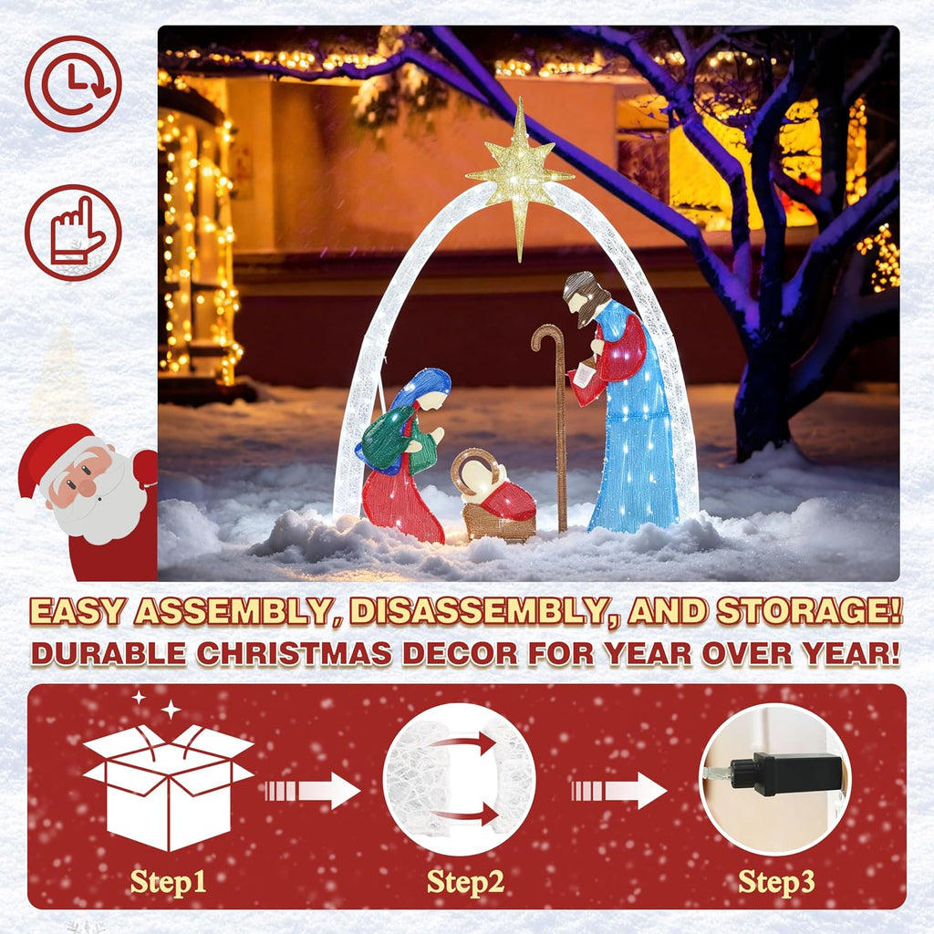 5ft Lighted Outdoor Christmas Decoration Nativity Scene, Lighted Christmas Yard Decor Nativity Set for Lawn and Home
