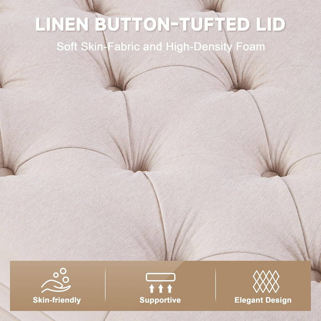 50 Inch Large Storage Ottoman, Tufted Ottoman with Storage | End of Bed Ottomans , Modern Entryway Benchs