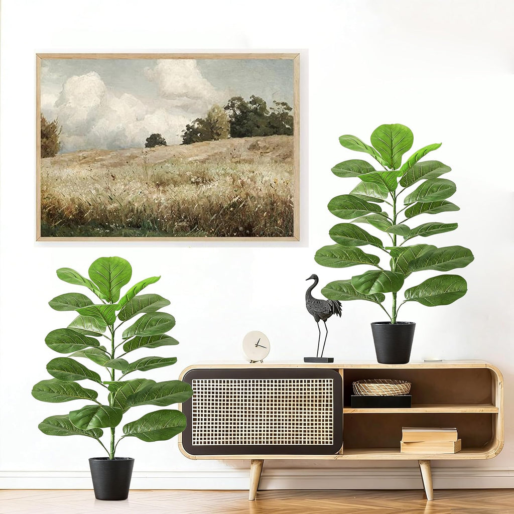 2.5FT Artificial Fiddle Leaf Fig Trees -30" Faux Ficus Lyrata Plant Fake Fig Tree Lifelike Fig Plant Silk - Set of 2