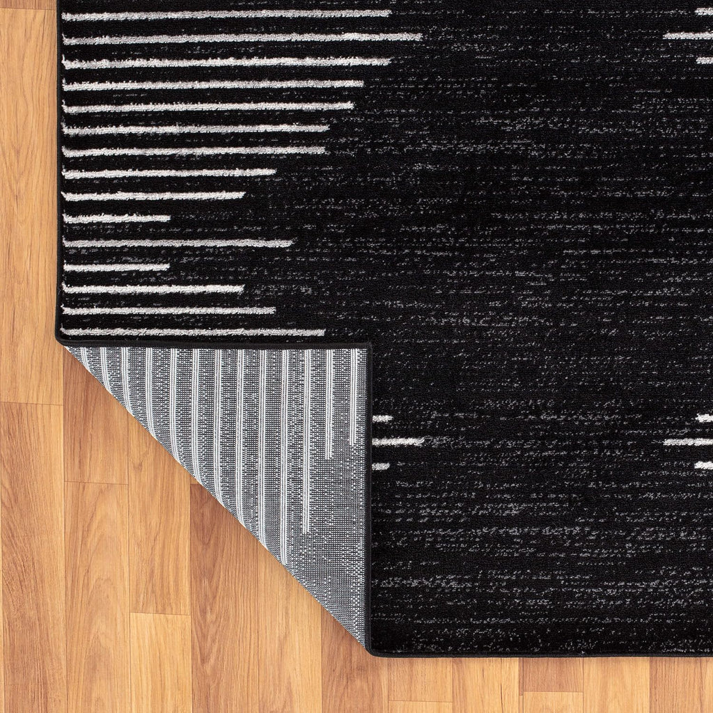 Bohemian Stripe Stain Resistant High Traffic Kitchen Dining Area Rug 12' x 15' Black
