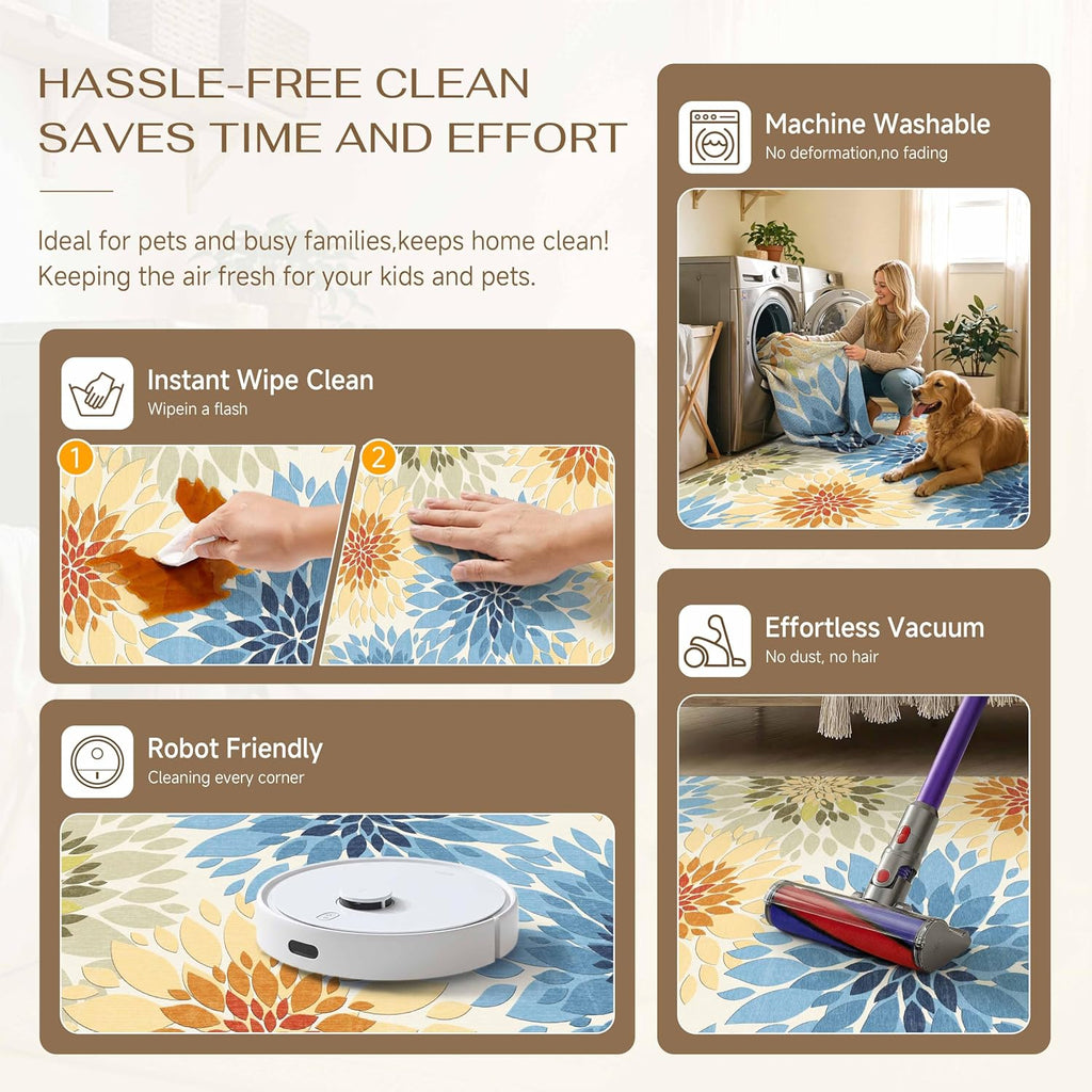Outdoor Rug Washable Colorful Floral Large Patio Carpet