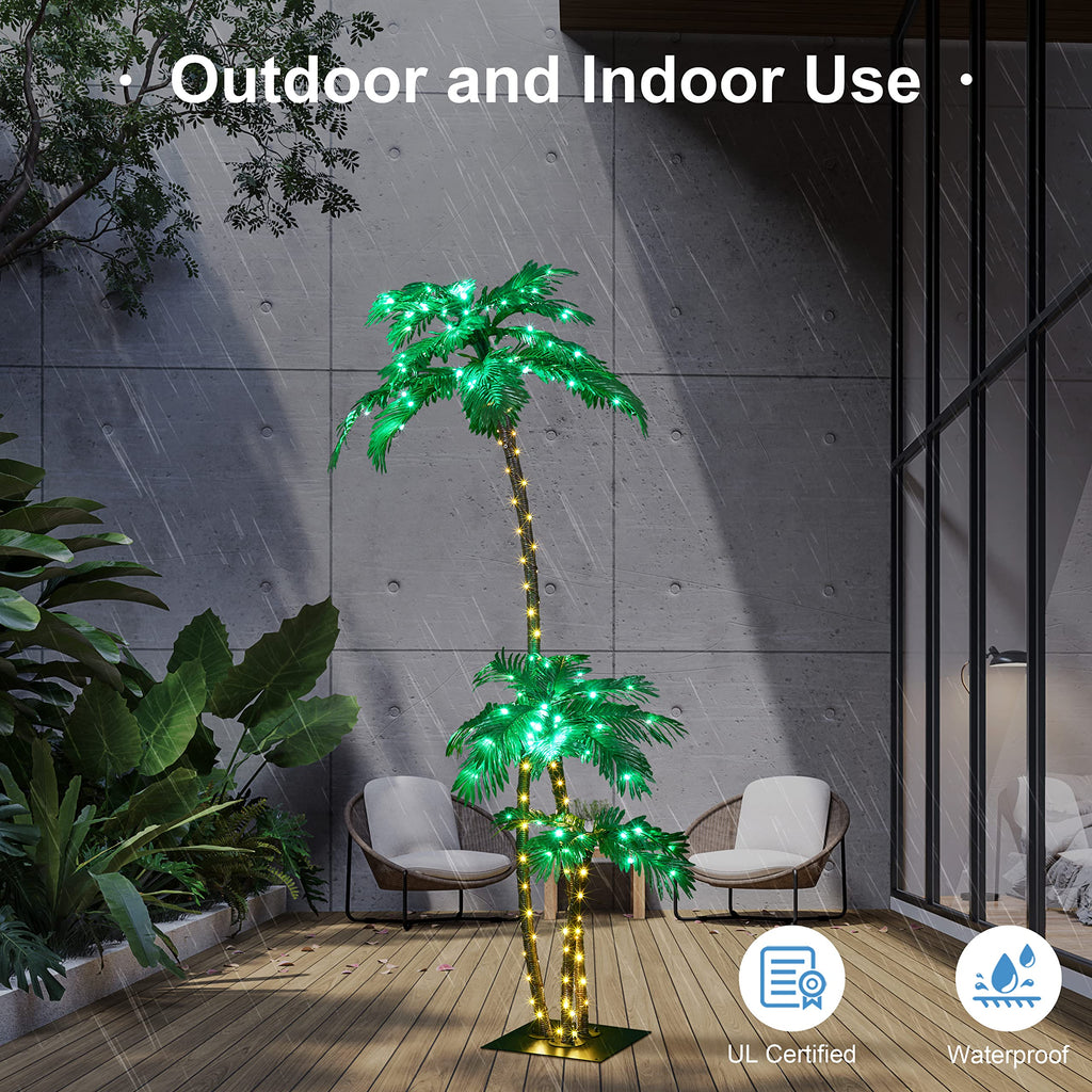 Lighted Palm Tree 7FT 3FT 2FT Artificial Palm Tree Decor for Outdoor 218 LED Light up Fake Tree for Indoor Outside