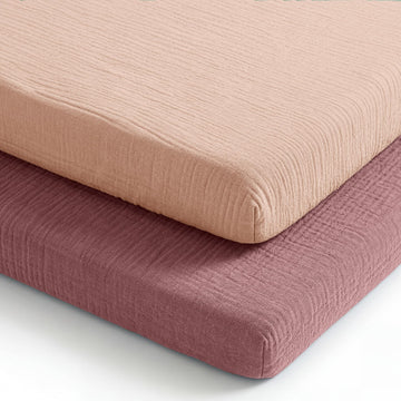 Muslin Cotton Bassinet Sheets 2 Pack, Mauve and Blush - Soft, Breathable, 100% Muslin Bassinet Sheet, Gentle for