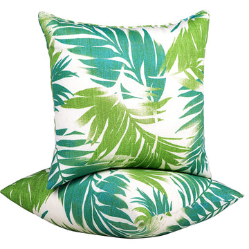 18x18 Teal Outdoor Pillow Leaf Pillow Green Outdoor Pillows