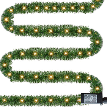 50 FT Pre-lit Christmas Green Garland, 150 LED Lights Lighted Artificial Pine Garlands, for Indoor Outdoor Christmas