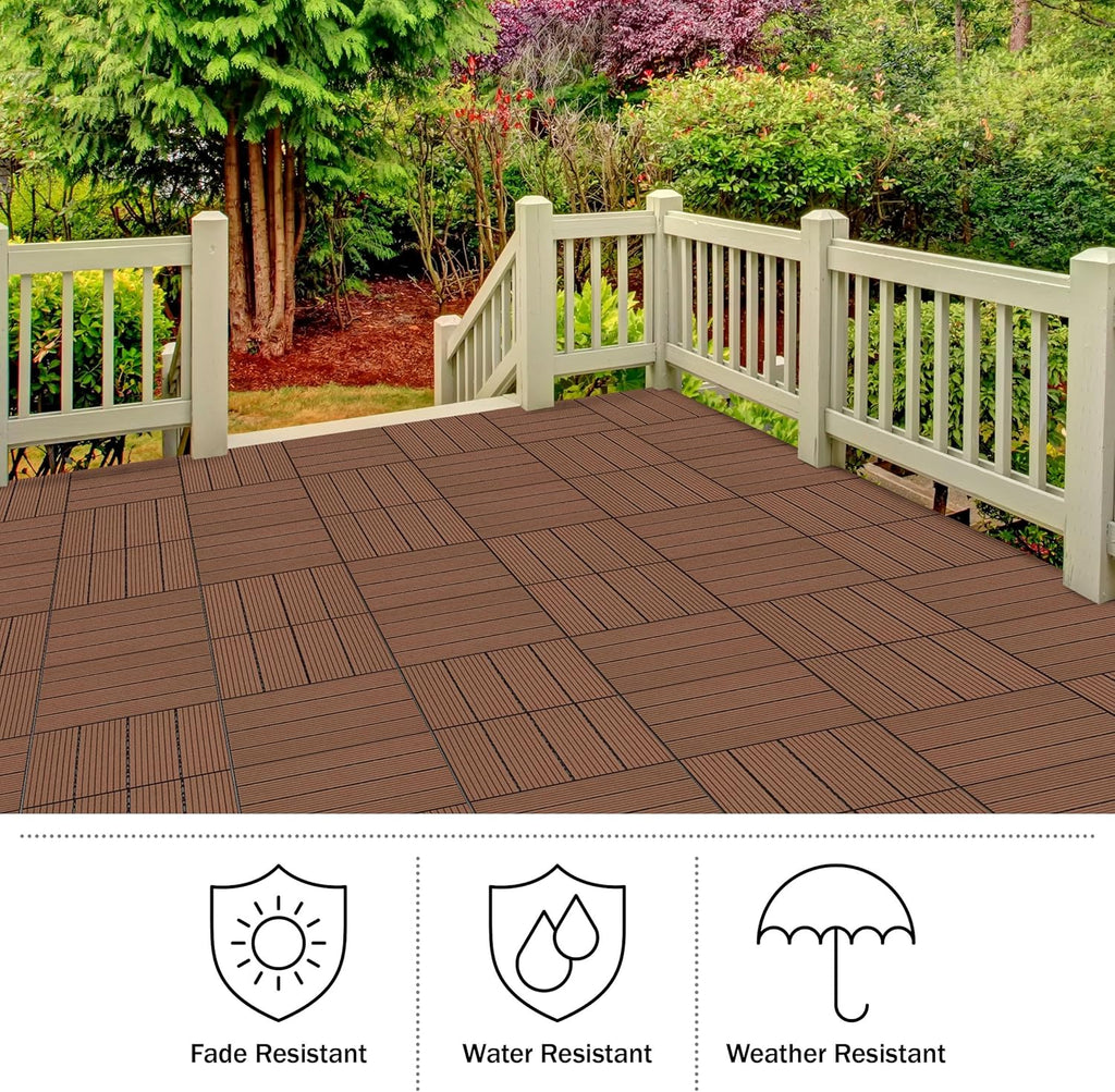 Interlocking Deck Tiles - 6-Pack 11.6-in Wood Plastic Composite All-Weather Outdoor Flooring Balcony Poolside or Patio