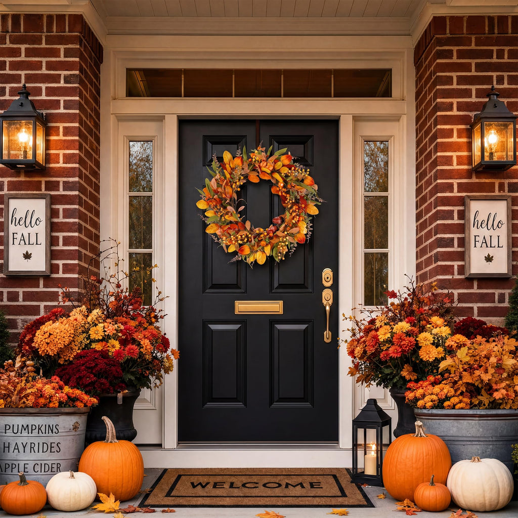 22" Fall Wreath for Front Door Pumpkin Artificial Wall Decor Autumn