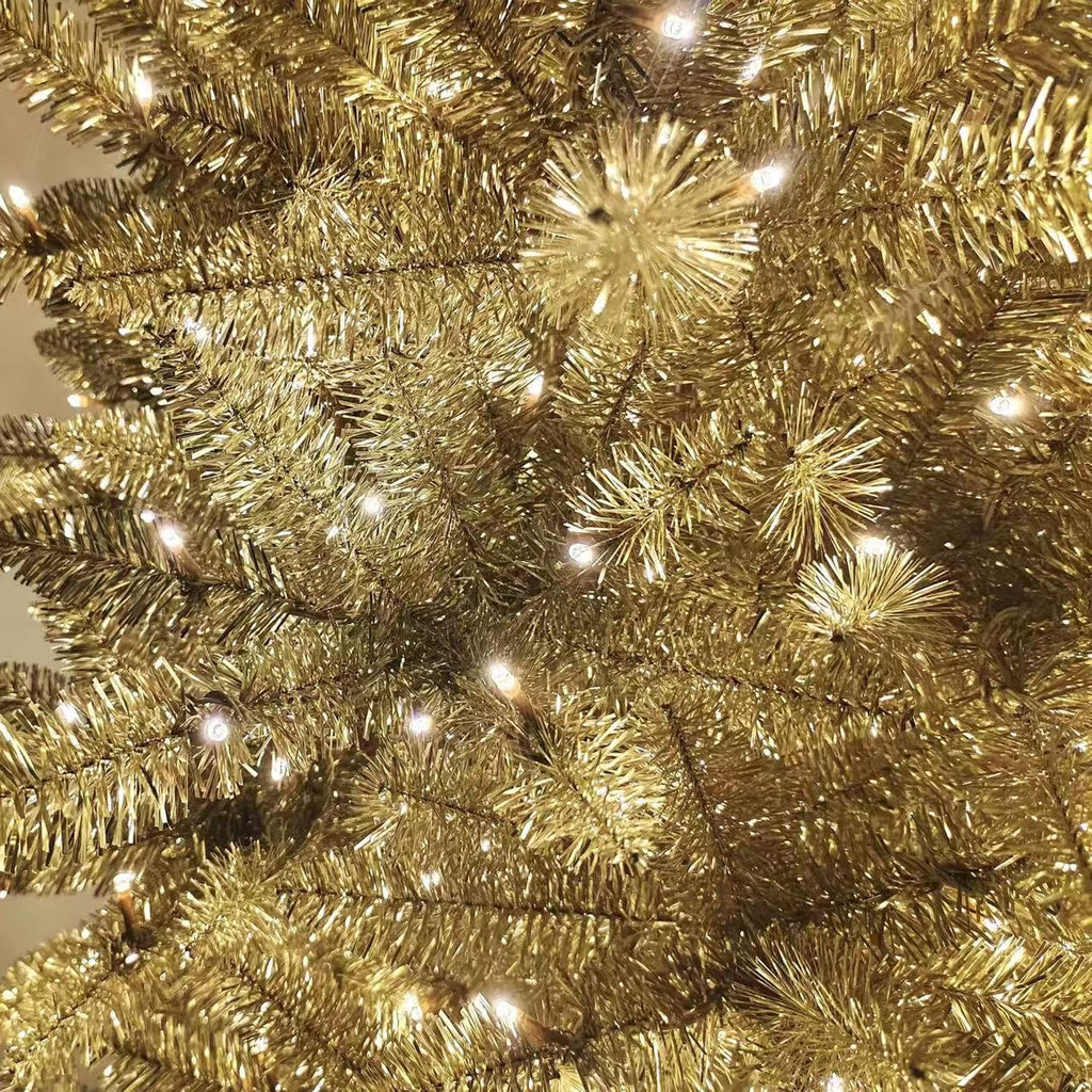5 Ft Prelit Gold Tinsel Christmas Tree, White LED Lights