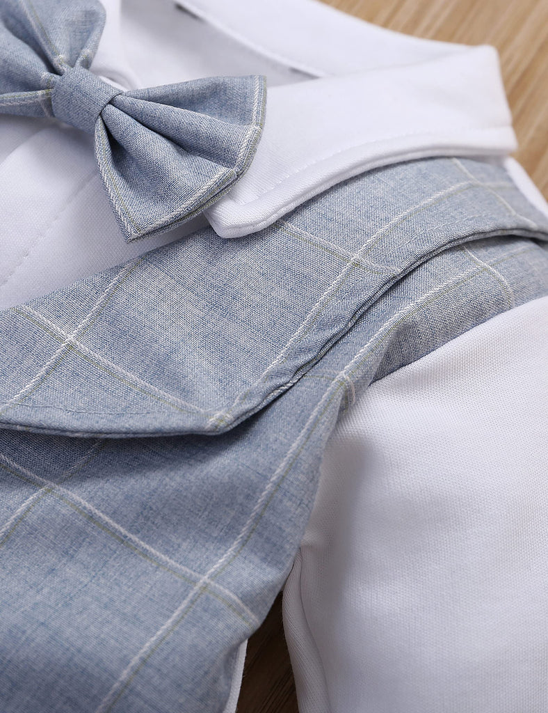 Infant Newborn Baby Toddler Boy Gentleman White Shirt Vest Bowtie Tuxedo Suit Bodysuit Dressy Outfit