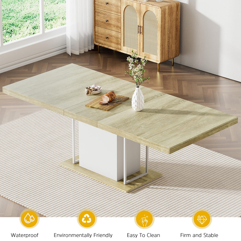 78.74" Extendable Dining Table for 6 8 10 Person, Farmhouse Expandable Dining Table Large Rectangle Wooden Expanding
