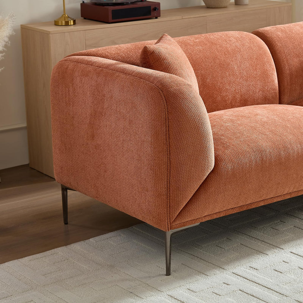 82.7" Orange Sofa, Modern Couch with Metal Legs, Luxury Boucle Sofa