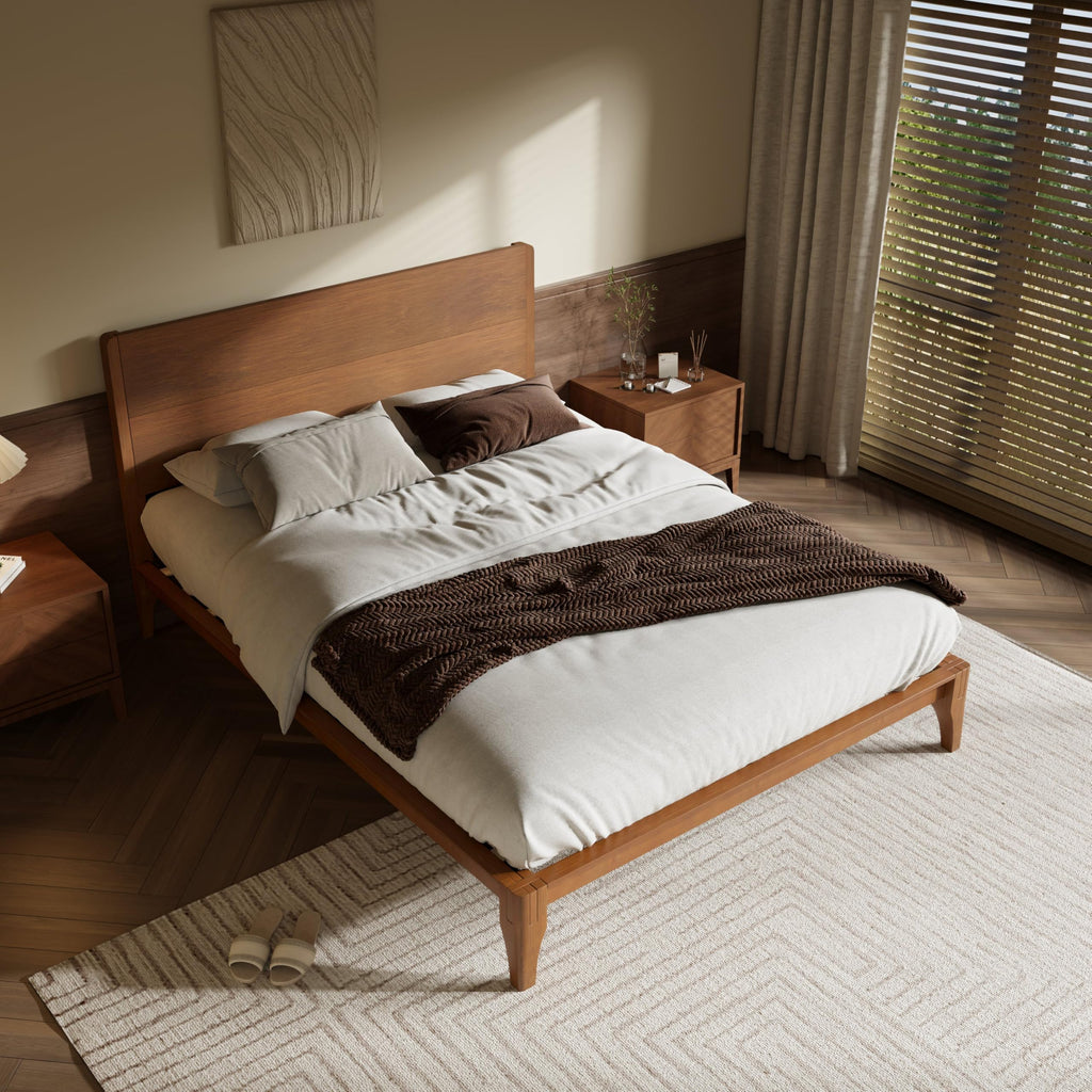 King Size Bamboo Platform Bed Frame with Tall Headboard, Brown