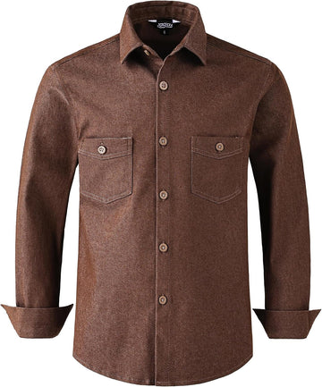 Boys Stretch Denim Button Down Shirts Long Sleeve with Pockets