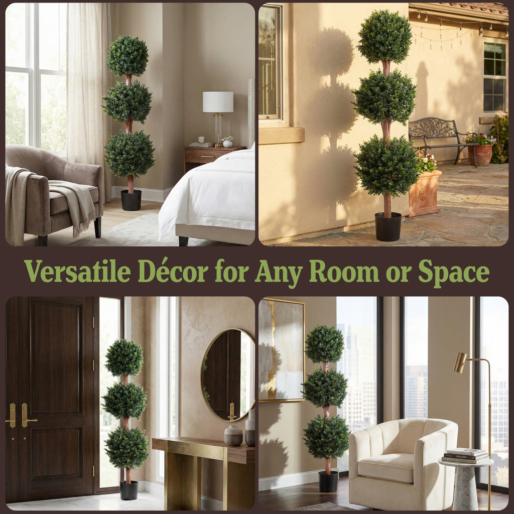 Set of 2 Artificial Trees - 5FT Hedyotis Topiary Fake Plants in Weighted Pots - Faux Plants for Indoor Display or