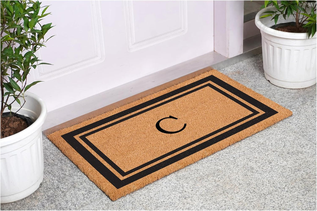 152961830C Black Border 18" x 30" Monogram Doormat, (Letter C)