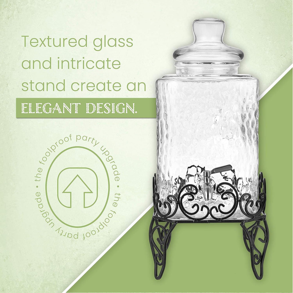2.5 Gallon with Stand & Stainless Steel Spigot - Large Mason Jar Drink Dispenser for Sun Tea, Kombucha, Iced Tea