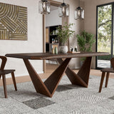 Nazaen III 82.5" Mid-Century Modern Solid Wood Live Edge Dining Table with Steel Support, Walnut Finish, Seats 4 - 6
