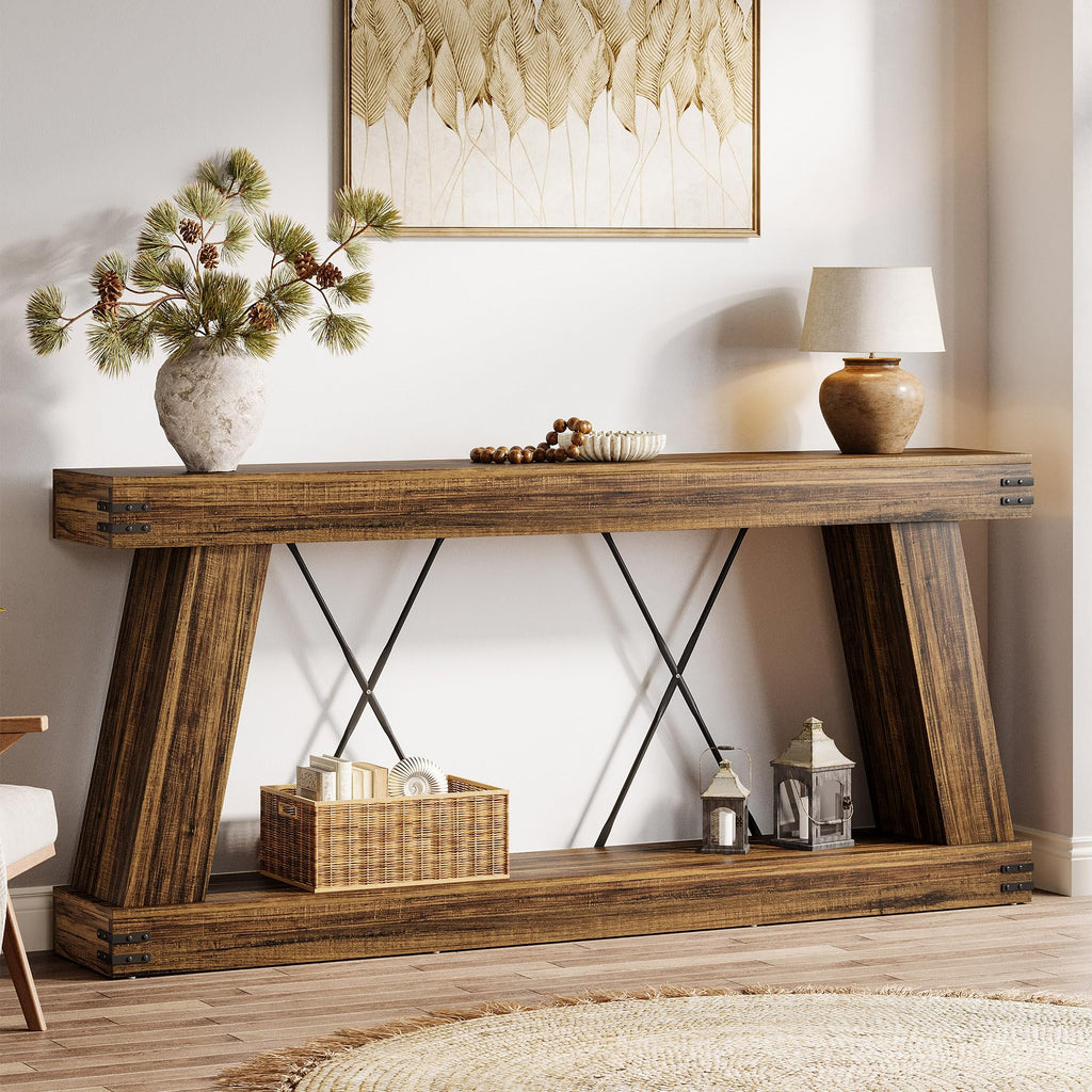 70.87" Farmhouse Console Table with Storage (Dark Brown)