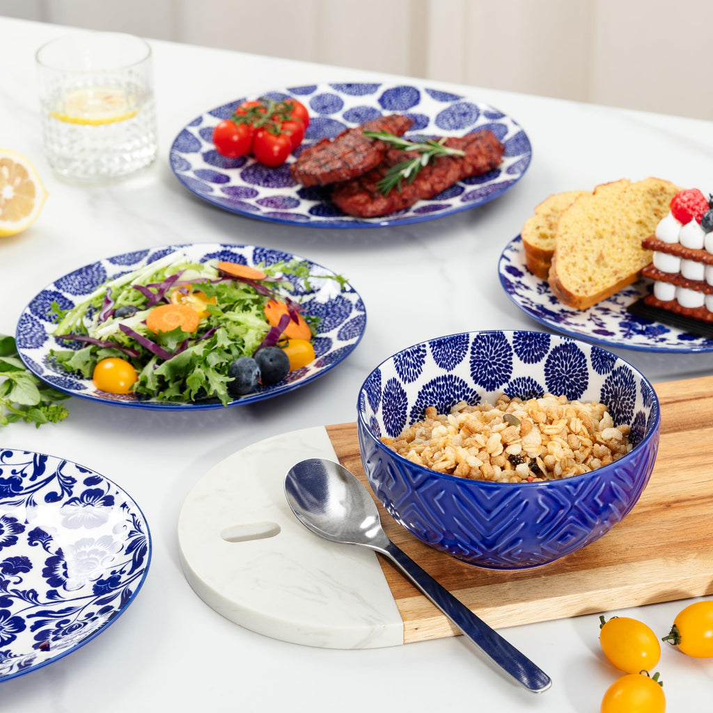 12 Pieces Modern Porcelain Dinnerware Set, Service for 4, Ceramic Plates and Bowls Sets, Kitchen Dinner, Salad