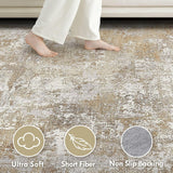 Washable 10x14 Area Rug for Living Room: Modern Abstract Neutral Large Soft Thin Rugs - Non Slip Ind
