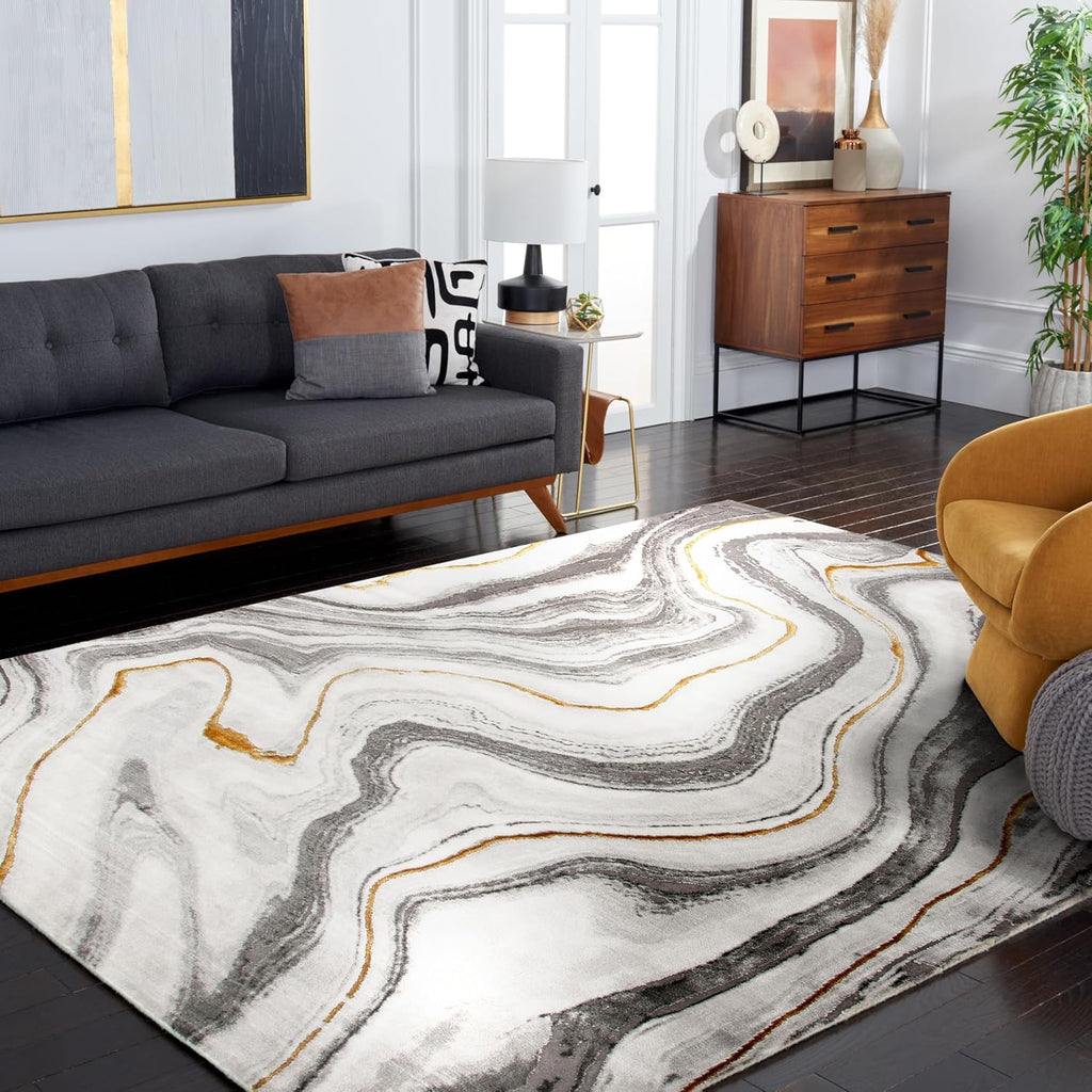 9x12 Craft Collection Area Rug - 9' x 12', Grey & Gold, Modern Abstract Design, Non-Shedding & Easy Care, Ideal for High