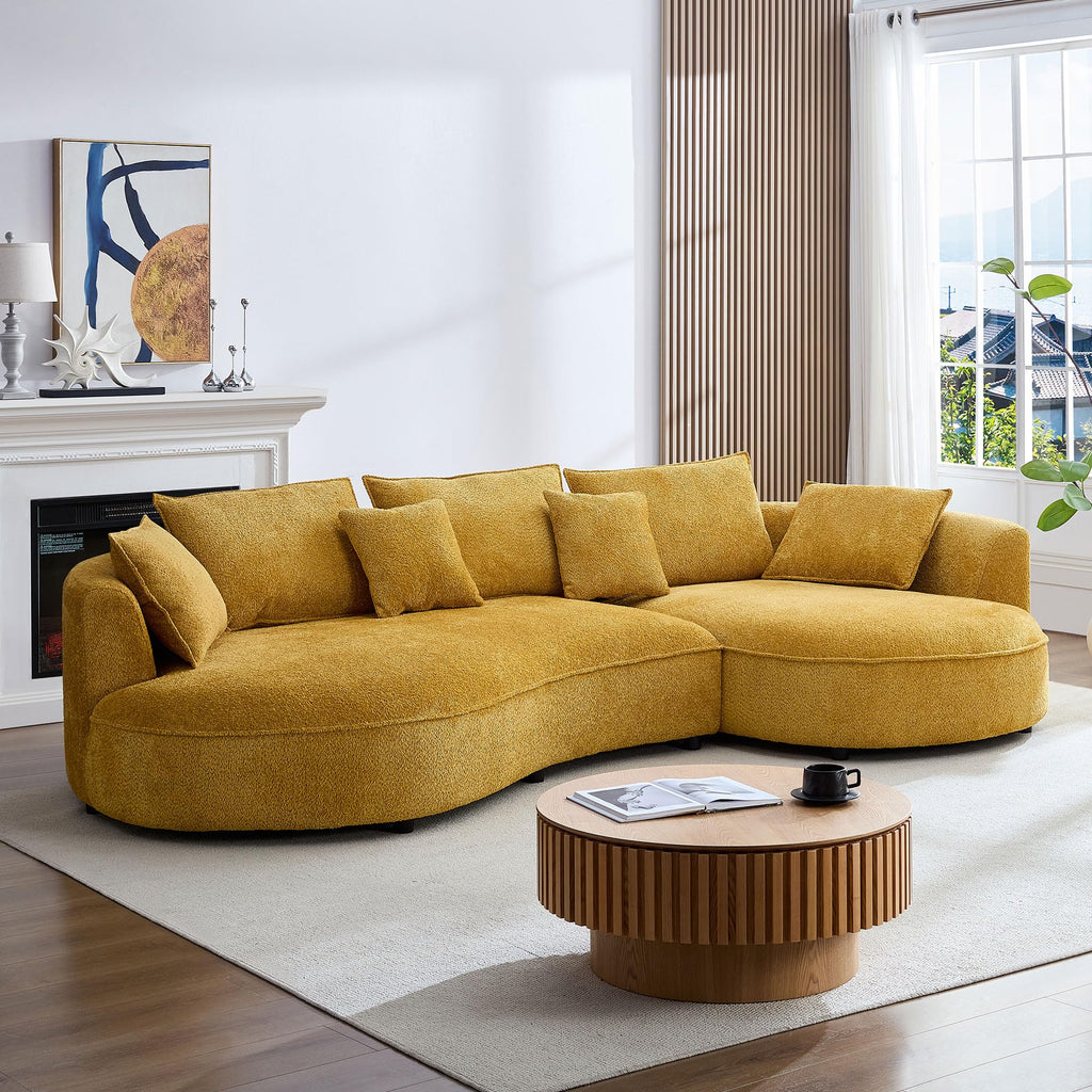 125" Luxury Curved Boucle Sectional with Right Chaise, Yellow