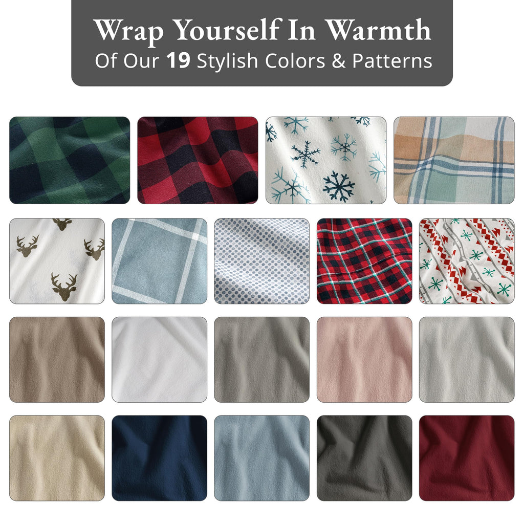 100% Cotton Queen Flannel Sheets Set - Brushed for Extra Softness - Lightweight & Durable Cotton Flannel Queen Sheets