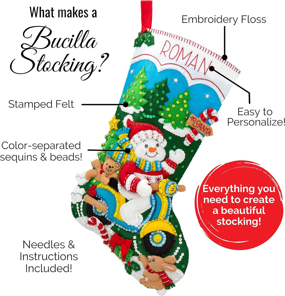 86931E Felt Applique Kit 18" Stocking, Santa Black Bear Cabin