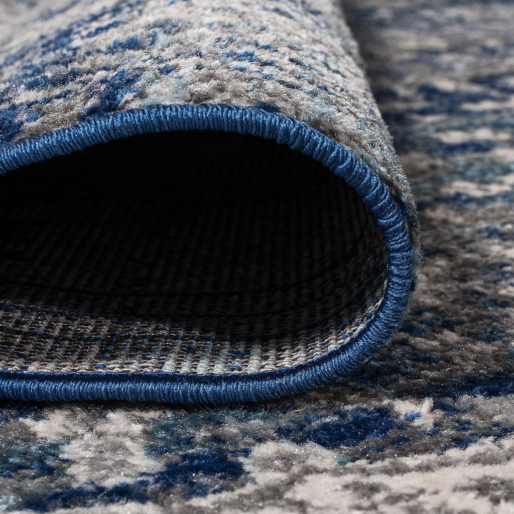 Scala Ornate Vintage Blue/Dark Gray Indoor Area Rug, Medallion, Bohemian, Easy-Cleaning, Pet Friendly