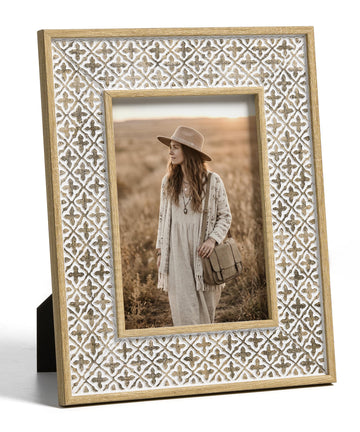 5x7 Boho Picture Frame White Unique Photo Frame