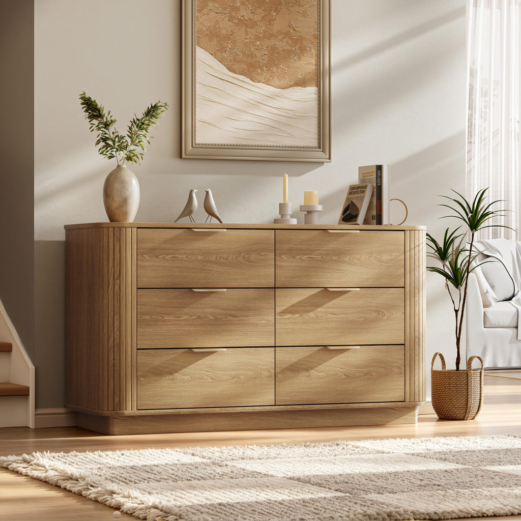 6 Drawer Dresser, 47'' Wide Chest of Drawers, Natural Oak