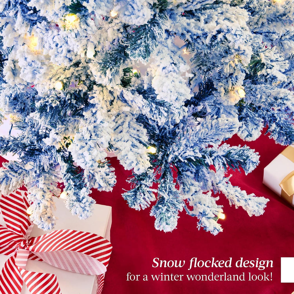Pre-Lit Blue Christmas Tree, Artificial Flocked Full Fir Tree, Holiday Decoration w/ 900 Lights, 2,094 Branch Tips