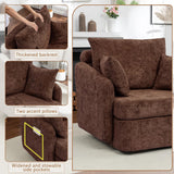 Modern Swivel Lounge Chair and Ottoman — Brown Chenille