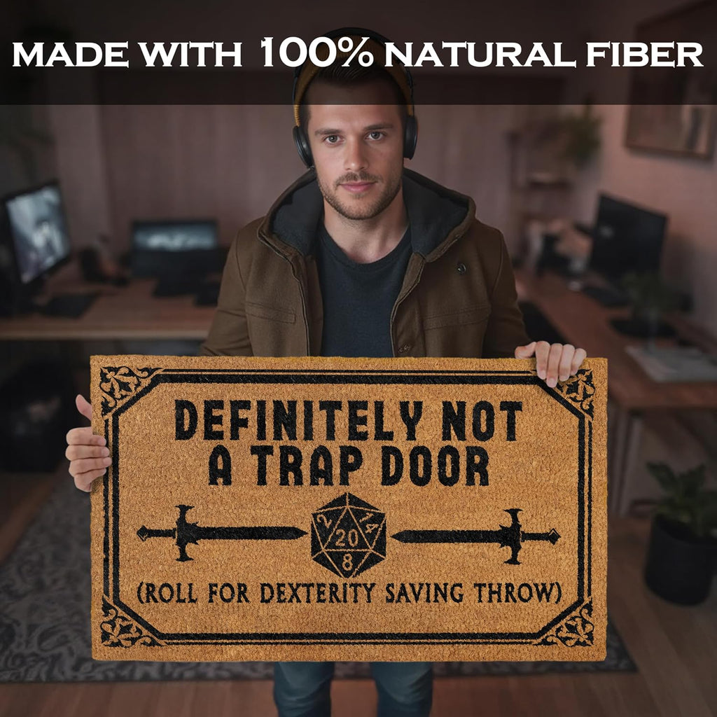 Definitely Not a Trap Door Doormat Outdoor 30x17 Inch Nerd Welcome Mat Coir | Funny Entryway Decor, Fantasy Fan Gift