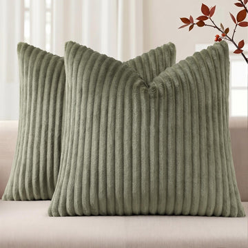 Fall Soft Olive Green Flannel Throw Pillow Covers 20X20 Set of 2