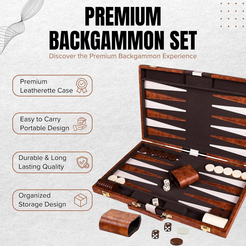 Premium Backgammon 18" Large Brown - Backgammon Sets for Adults and Kids
